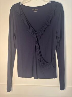 Lilly Pulitzer Navy Ruffle Wrap-Style Long Sleeve Top medium